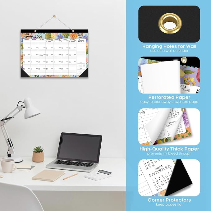 3 Pack of Desk Calendar 2026-2027, 18-Month Calendar Runs from July 2026 to December 2027, Large 17" x 12" Monthly Desktop & Wall Calendar for Home & Office - Botanic Whimsy