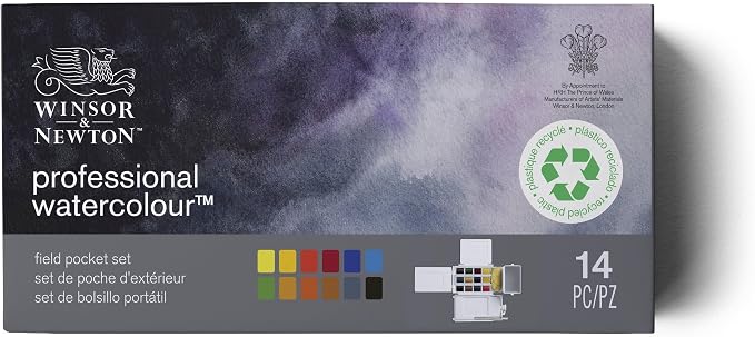 Winsor & Newton Professional Watercolor Paint Set, Compact Set, 12 Half Pan and Accessories