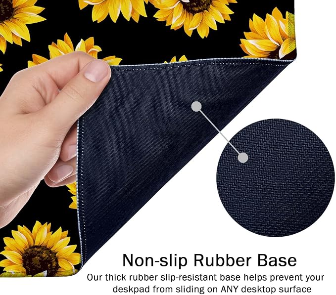 SSOIU Large Mouse Pad, Cute Sunflowers Desk Mat for Desktop, Women Girls Waterproof Gaming Mousepad With Stitched Edges, Non-Slip Laptop Computer Keyboard Mousepad for Office and Home 35.5 x 15.7 inch