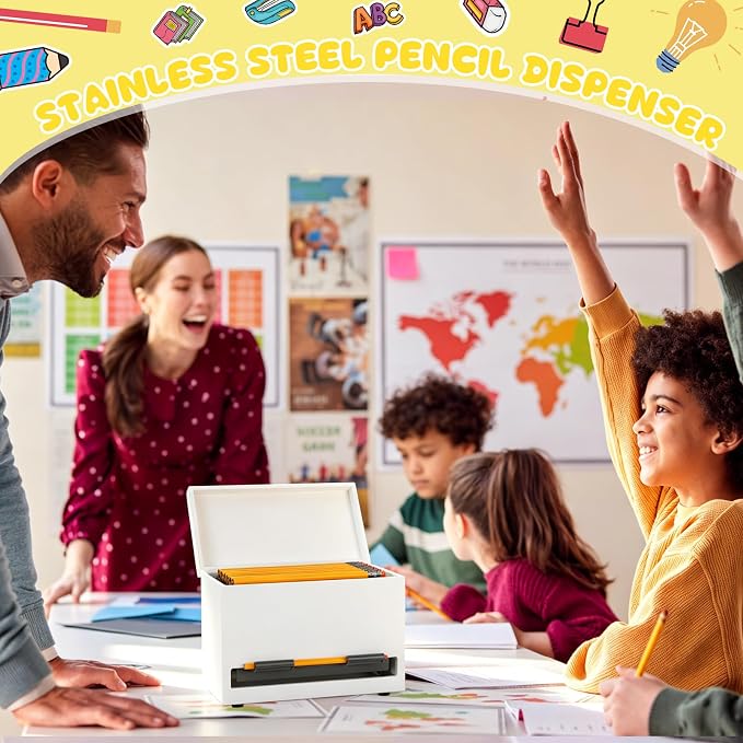 Yalikop 1 Pc Wooden Pencil Dispenser for Classroom Pastel Wood Pencils Holder for up to 200 Pencils Reusable Straw Dispenser for Home Office Teachers Supplies Storage (Classic,White)
