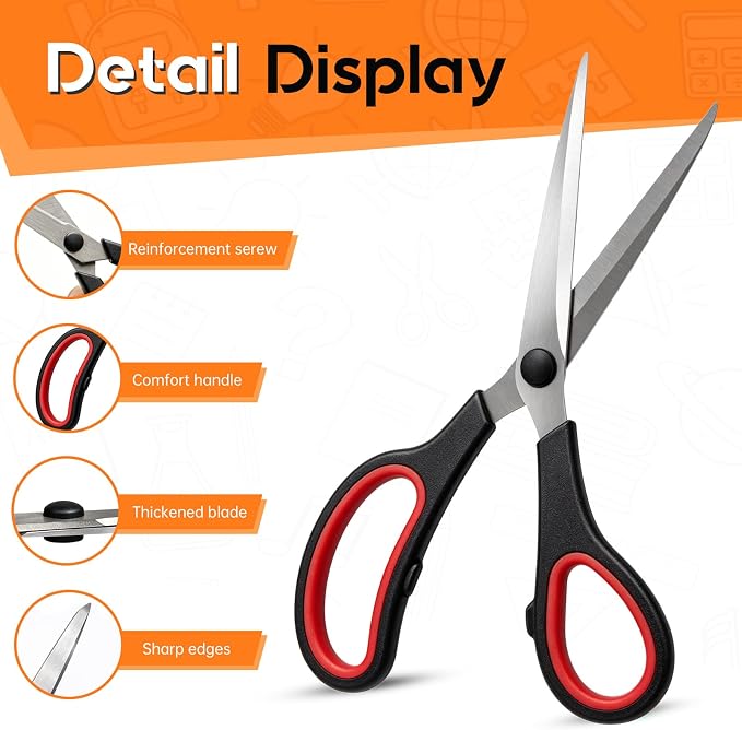 Scissors 8.5 Inch scissors all purpose for Office, Home, Sewing,and Crafts,Soft Comfort-Grip Right/Left Hand 3-Pack, Multicolor