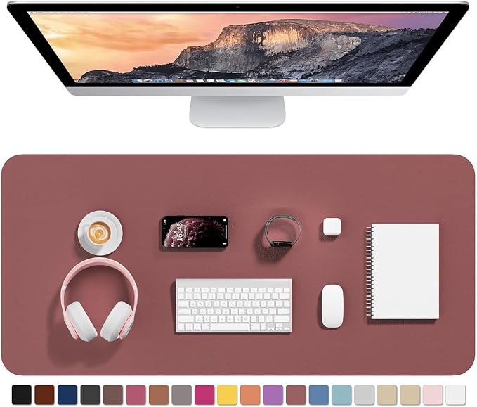 Hsurbtra Desk Pad, 35.5" x 17" PU Leather Desk Mat, XXL Extended Mouse Pad, Waterproof Desktop Blotter Protector, Non-Slip Ultra Thin Large Laptop Keyboard Writing Mat for Office Home, Brick Red