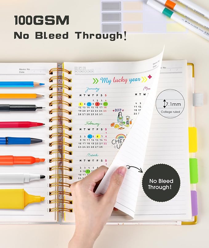 Spiral Notebooks 8.5"x11" for Work with Removable Dividers Tabs,300 Pages 5 Subject Notebook College Ruled,100GMS Notebook journal for School Note taking,Lined Journal for Women,A4 Colorful Tree of Life