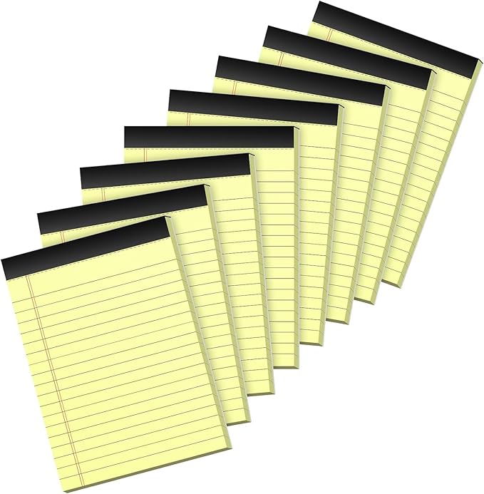 Yellow Legal Pads 4x6, 8 Pack, Narrow Ruled, Perforated,30 Sheets per Pad | Thick Paper, Ink Bleed Resistant, Smooth Writing Durable Cardboard Back, Easy Tear-Off Pages，Double-Sided,Pocket Size