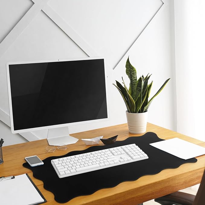 Hahafelt Scalloped Desk Mat Large Desk Pad Cute Coquette Table Mat Back to School Preppy Table Make up Pad Nonslip Graduation Gift with Stitching Waterproof Gaming(Black,23.6 x 13.8 Inches)