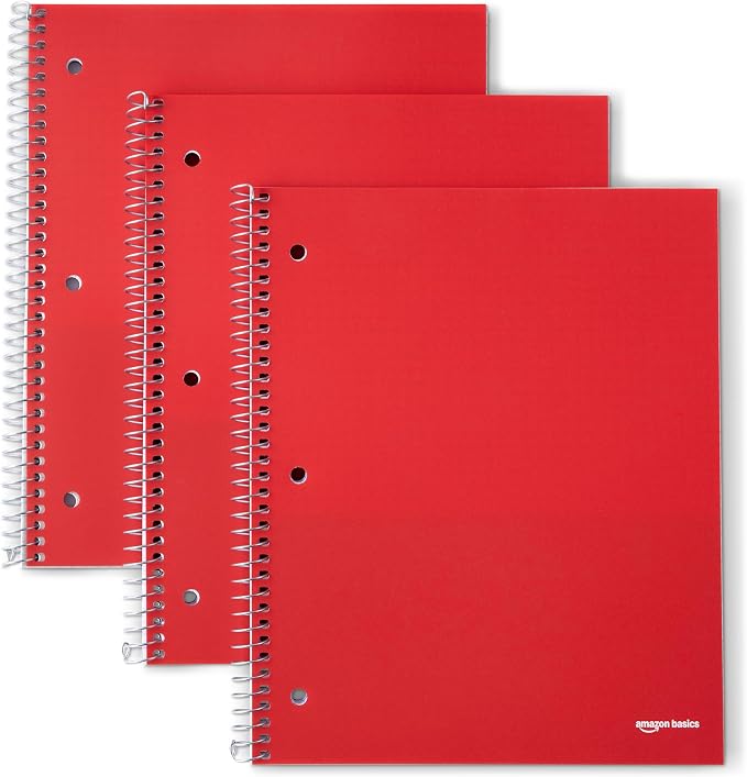 Amazon Basics 4x4 Graph Ruled Spiral Notebook, Poly Cover, 100 Sheets, 9" x 11", Coral, 3 pack