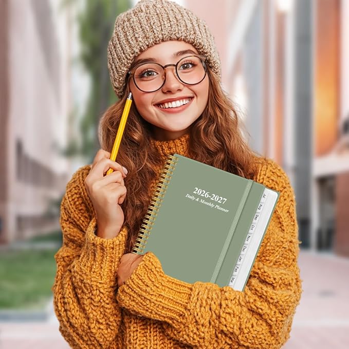 2026-2027 Daily & Monthly Planner - One Page Per Day, Daily Planner from July 2026 - June 2027, Planner 2026-2027 with 12 Monthly Tabs, 8.5" x 11", Green