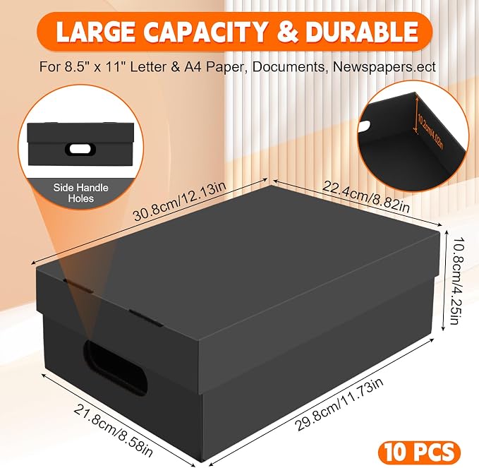 10 Pack A4 Paper Storage Box for 8.5" x 11" Letter, 11.7“ x 8.8“ x 4" Scrapbook Paper Storage Box, Craft/Arts Storage Containers, Cardboard Photo Organizer with Lid File Box for Document,US Letter