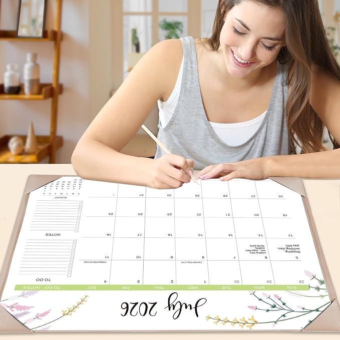 Desk Calendar 2026 with Desk Mat – 22" x 17" Large Desk Pad Calendar Runs from July 2026 to December 2027, Floral Design Desktop Calendar with To Do List, Personal Desk Calendar Planner for Home, Office
