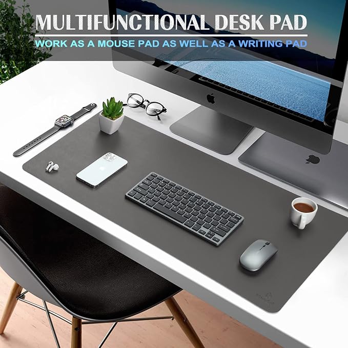 K KNODEL Small Office Desk Mat, Leather Mouse Pad (23.6"x13.8", Dark Gray) | Desk Pad, Keyboard Pad, Computer and Laptop Mat, Desktop Protector and Cover, Writing Pad and Blotter for Home Office