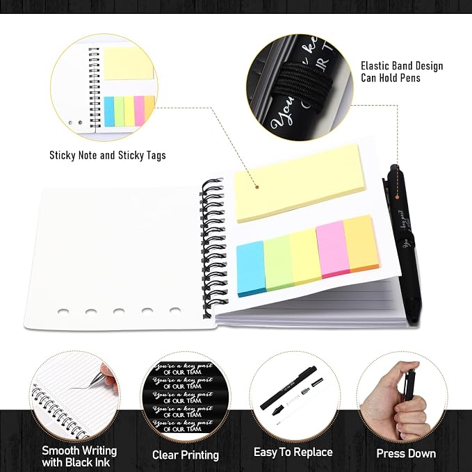 Resurhang 48 Pcs/24 Set Back to School Gifts for Students Teacher, Inspirational A6 Spiral Journal Notebook with Pen for Employee Team Teachers Students Classroom Rewards(Black,Team Together)
