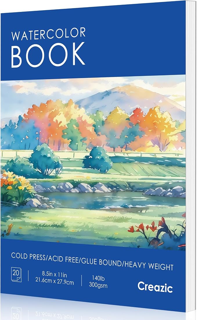 Creazic Watercolor Paper Pad 8.5"x11" (140lb/300gsm) - Acid-Free Art Pad | Cold-Pressed Heavyweight Sketchbook for Artists, Kids & Adults - Great for Watercolors, Mixed Media & Craft Projects (Blue)