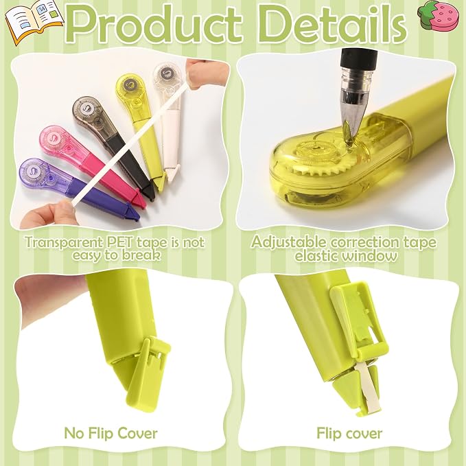 auroray 6 Pack Pen-Style Correction Tape Pens, 19.69ft Each Comfortable Correction Tape Smooth Instant Dry Application for Students School Office Supplies