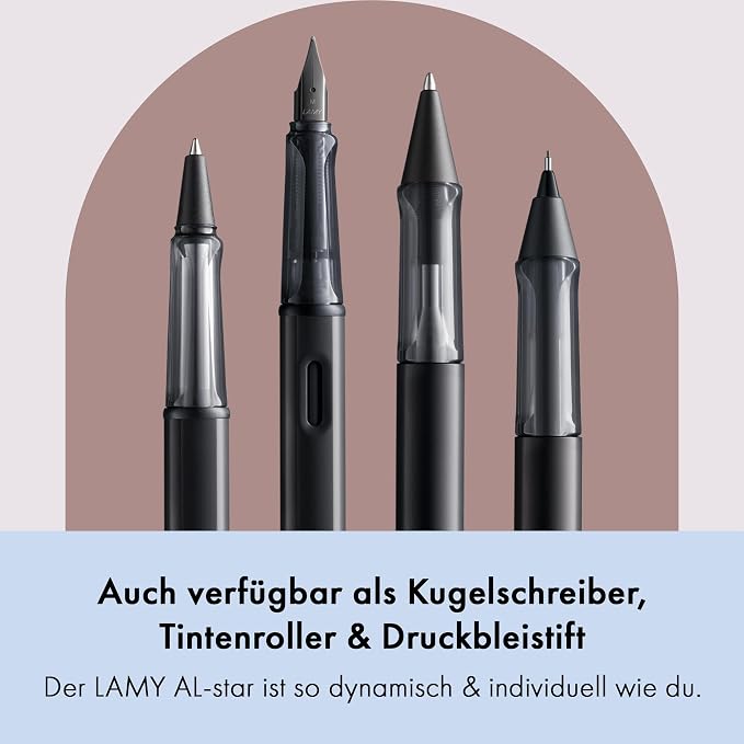 LAMY AL-star black - Fountain Pen with ergonomic grip & black steel nib in size M - lightweight aluminum body - including LAMY T 10 blue cartridge - Right-Handed