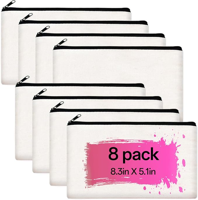 ZeeDix Canvas Zipper Pouch Bulk – 8.3 x 5 Inches Cotton Canvas Pouches with Zipper, Canvas Pencil Pouch, Makeup Bags Bulk for Travel Cosmetic Toiletry, Multipurpose Zipper Pouch for DIY Craft Storage