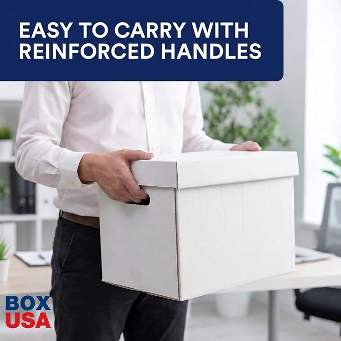 BOX USA File Boxes with Lids and Handles (360-Pack) - File Storage Boxes for Office Supplies, Book Storage, Moving, and Packaging, Fits Letter and Legal Paper, Removable Lid