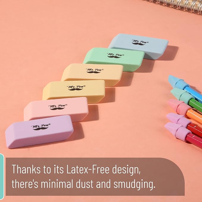 Mr. Pen- School Eraser Combination Set, 66 Pack, Pastel Colors | Latex Free Erasers for School, Office, Art Sketching, Homework, Exams, Clean Smudge-Free Correction
