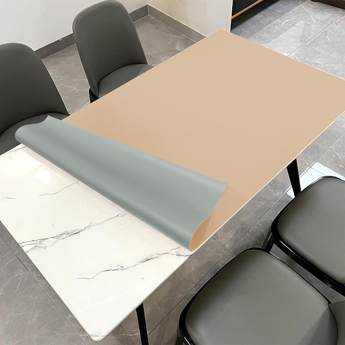 Faux Leather Table Cover,1.8mm Thick,48x72 Inch Table Protector,Table Protector for Dining Room Table,Dining Table Cover,Table Cover Protector,Table Protector Pad(Light Brown+Gray,48x72)