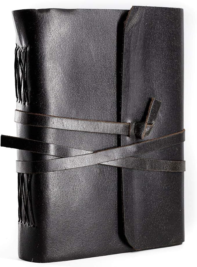 KomalC Handmade Leather Journal | Writing Notebook Diary | Bound Daily Notepad For Men & Women Unlined Paper Medium, writing pad for artist, sketch