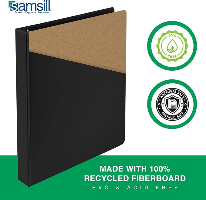 Samsill 1 Inch 3 Ring Binders, Economy Round Ring, Clear View Cover, 200 Sheet Capacity - for School, Home, Office - Black, 24 Pack