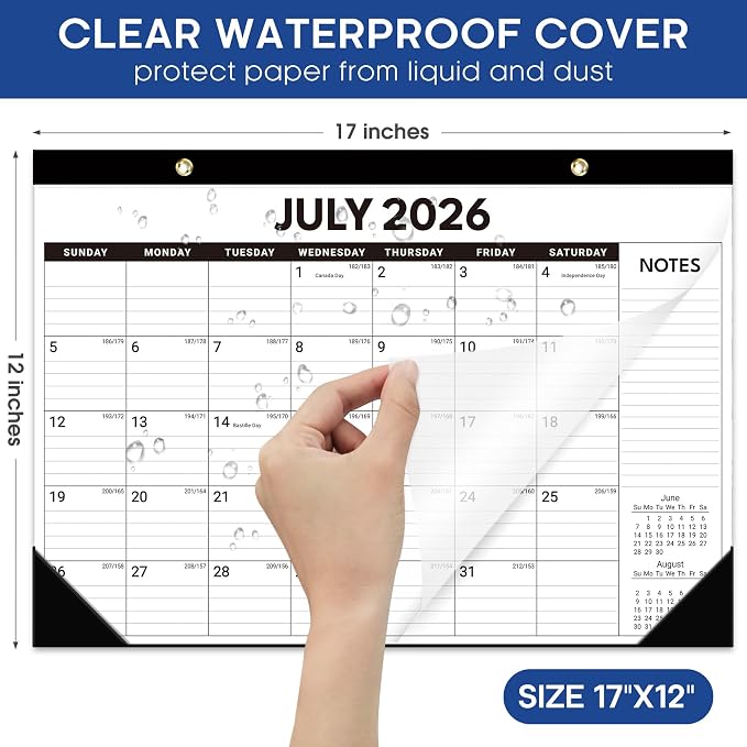 6 Pack of Desk Calendar 2026-2027, 18-Month Calendar Runs from July 2026 to December 2027, Large 17" x 12" Monthly Desktop & Wall Calendar for Home & Office - Black