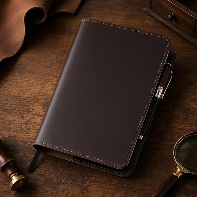 A5 Leather journal cover, Refillable Journal Cover for Large and Medium A5, Leather Handmade Notebook Cover, 5.75 x 8.25 Inches Leather Bound Journal (Brown)