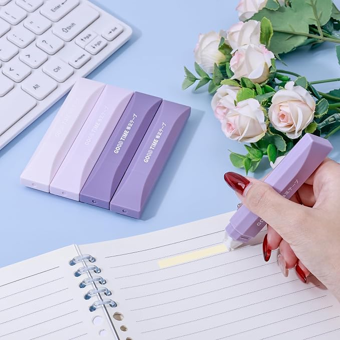 Temiary 5Pcs Beige Correction Tape, Cream Core Pull Out White Tape, Purple | 0.19 In × 19.6 Ft, Smooth Aesthetic Applicator for Wrong Writing School Office Supplies