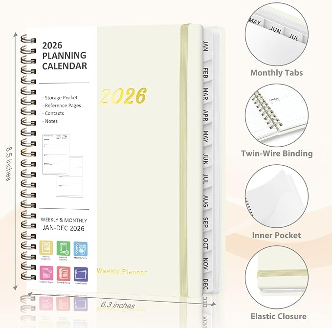 2026 Planner, Weekly and Monthly Calendar Planner Agenda, Jan 2026 - Dec 2026, Planning Academic Book, Office Desk Accessories and School Supplies - A5 (6.3'' x 8.5'')