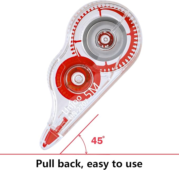 Unjoo White Correction Tape, For school, Office (12pack, 5M/196"x0.2", Red) | Easy To Use Applicator for Instant Corrections Wrong Writing At Any Time, Tear-Resistant Correction tape Bulk
