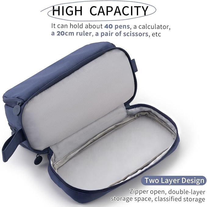 CICIMELON Large Capacity Pen Pencil Case with 4 Compartments, Multi-Slot Pencil Pouch Bag Aesthetic School Supplies Organizer for Teen Girls, Women, Adults (Navy)