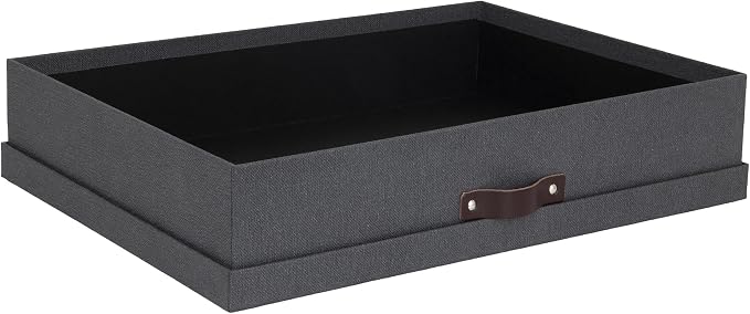 Bigso Sverker Fiberboard Legal/Art Storage Box - Scrapbook Storage Box for Papers, Photos, and More - Durable Keepsake Boxes with Lid and Leather Handle - 3.3in x 17.1in x 12.2in - Black
