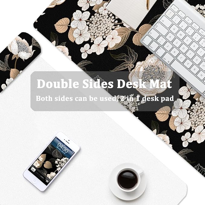 Large Desk Mat, Dual Side PU Leather Waterproof Mousepad Desk Pad, Desk Protector Writing Pads Desk Accessories for Office and Home (C-Black Gold Flower, 35.5''X15.8'')