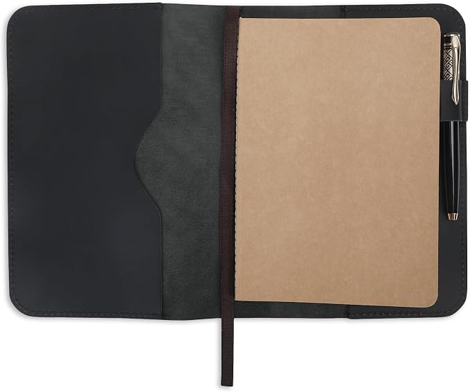 A5 Leather journal cover, Refillable Journal Cover for Large and Medium A5, Leather Handmade Notebook Cover, 9 x 6 Inches Leather Bound Journal (Black)