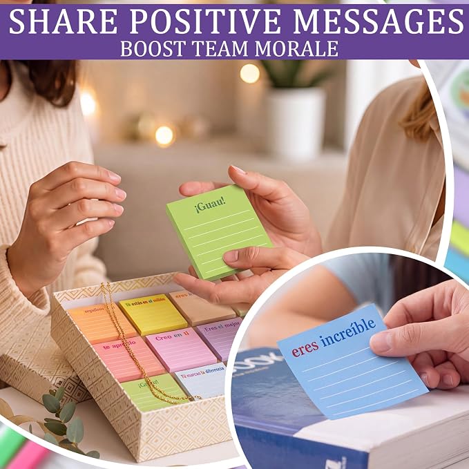 Yinder 24 Pcs Inspirational Sticky Notes, Back to School Supplies, Cute Motivational Sticky Notes Pad Employee Appreciation Gifts Bulk for Teacher Coworker Office 3 x 3'' (Spanish,Light)