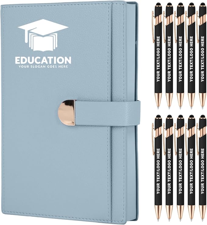 Lined ENOMY Personalized Notebook Set with 10PC Pens Custom Journal with Pen Holder Personalized Jouring Notebook for Writing Men Women Gift, Blue