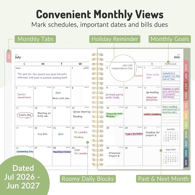 Forvencer Planner 2026-2027, July 2026 - June 2027, 6.3" x 8.4" Academic Planner Monthly and Weekly Calendar Planner with Spiral Bound, Month Tabs, Flexible Cover for School Office (A5, Beige)