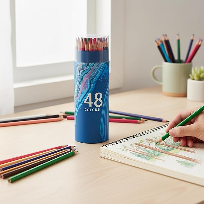 48Pcs Colored Pencil Set, Professional Drawing & Coloring Pencils with Velvety-Soft Core for Artists, Adults, Kids - 48 Vibrant Colors