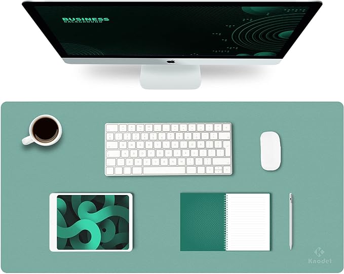 K KNODEL Large Office Desk Mat, Leather Mouse Pad (31.5"x15.7", Green) | Desk Pad, Keyboard Pad, Computer and Laptop Mat, Desktop Protector and Cover, Writing Pad and Blotter for Home Office