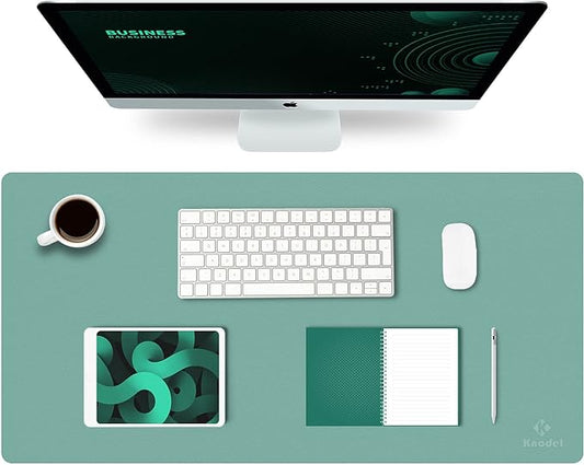 K KNODEL Large Office Desk Mat, Leather Mouse Pad (31.5"x15.7", Green) | Desk Pad, Keyboard Pad, Computer and Laptop Mat, Desktop Protector and Cover, Writing Pad and Blotter for Home Office
