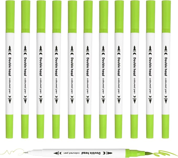 PATIKIL 12Pack Dual Brush Markers, Yellow Green Watercolor Fine and Brush Tips Pens Colored Marker Calligraphy Coloring Art Supplies Set for Coloring Book Illustration Sketching Journaling