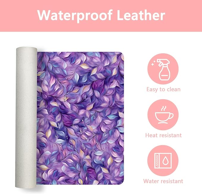Britimes Purple Oil Painting Desk Mat Leaves Abstract Deak Pad Non-Slip PU Leather Large Keyboard Mouse Pad Office Desktop Accessories for Office,Work,Home Decor(31.5"X15.7")