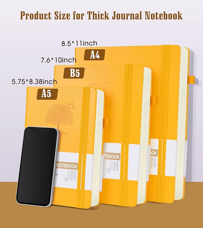 Lined Journal Notebook, 365 Pages A4 Large Journals for Writing Ruled Notebook, Hardcover Leather Journal for Women Men, Daily Notebook for Work, Note Taking, 100Gsm Thick Paper ( 8.5" x 11" Yellow)