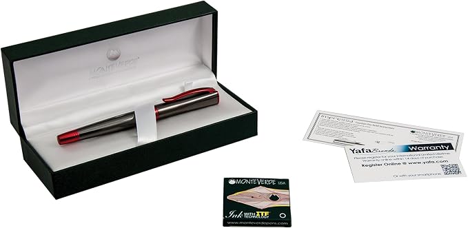 Monteverde USA Impressa Fountain Pen Gun Metal with Red Trim - Broad Point - JoWo German Nib