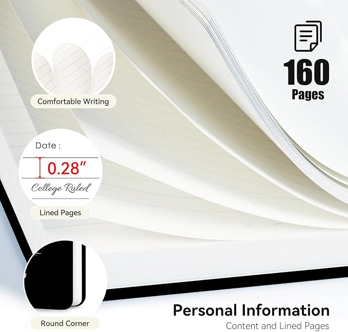 Lined Spiral Journal for Women, A5 Notebook for Work, 160 Pages, Letter J | College Ruled Spiral Notebook, Hardcover with Elegant Design for Note-Taking, 5.5 * 8.25 inch