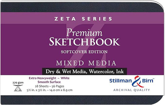 Stillman & Birn Zeta Series Softcover Sketchbook, 5.5" x 3.5", 270 gsm (Extra Heavyweight), White Paper, Smooth Surface