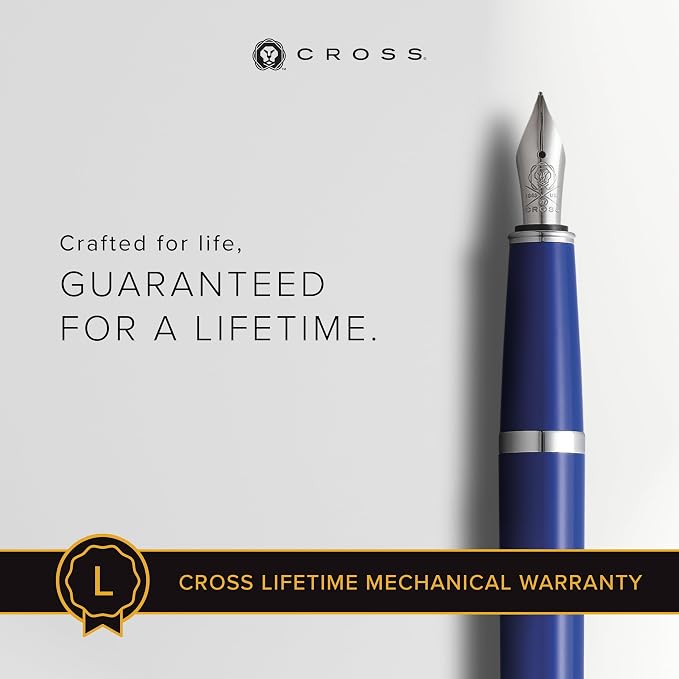 Cross Bailey Light Polished Blue Resin Extra-Fine Nib Fountain Pen - Professional Pen for Effortless Writing - Journaling, Note-Taking & More - Black Ink - Easy Handling - Includes Gift Box