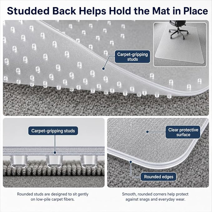 Office Chair Mat for Carpet: 36" x 48" Plastic Heavy Duty Computer Desk Mats for Low Flat and No Pile Carpeted Floor - Clear Rug Pad for Rolling Chairs Office Work Home Gaming Rectangle