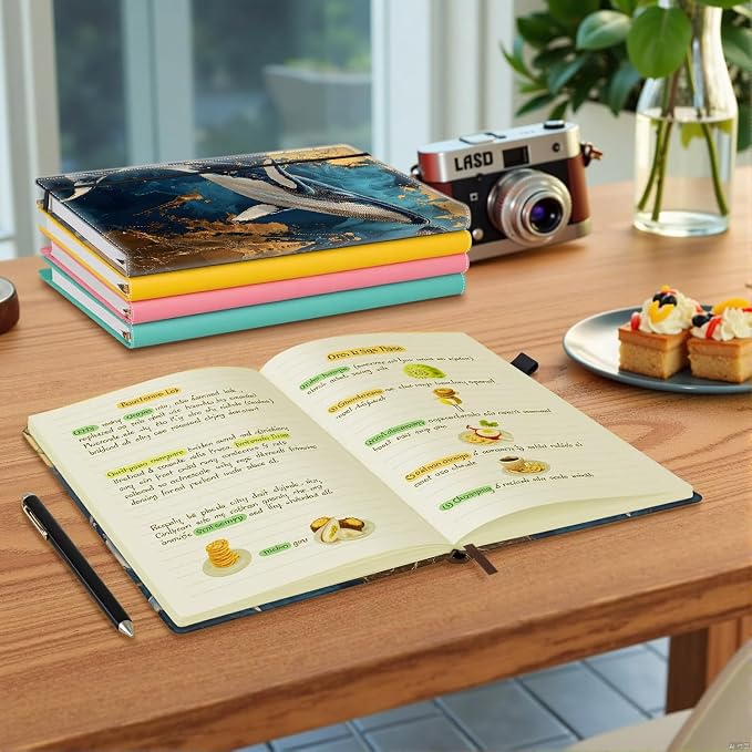 Hardcover Executive Notebooks, A5 PU Leather Lined Journal Notebook, 200 Pages Thick Paper Subject Notebooks for School,Work,Home Writing Business Notebook, Diary Book ，Whale