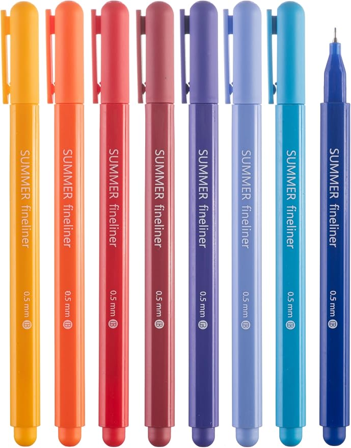 DIVERSEBEE Fine Tip Pens, 0.5mm Fine Point, Assorted Colors (Summer) | 8 Bible Pens No Bleed Through Fineliners, Markers for Journaling, Bible Study Journaling Supplies and Accessories
