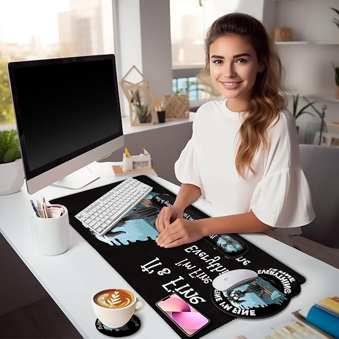 LIMKRIAN Funny Dog Mouse Pad Set Large Desk Mat for Desktop Decor, 35.4" | Ergonomic Wrist Rest Mouse Pad, Gaming Mousepad Wrist Support, Keyboard Mat, Coaster, Office Desk Accessories It's Fine